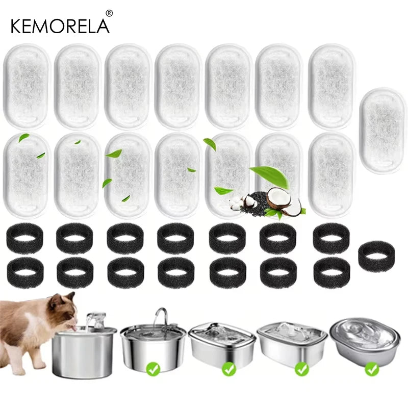 Filtres Charbon Actif Fontaine à Eau Animaux - Pack 15 Éponges Purifiantes