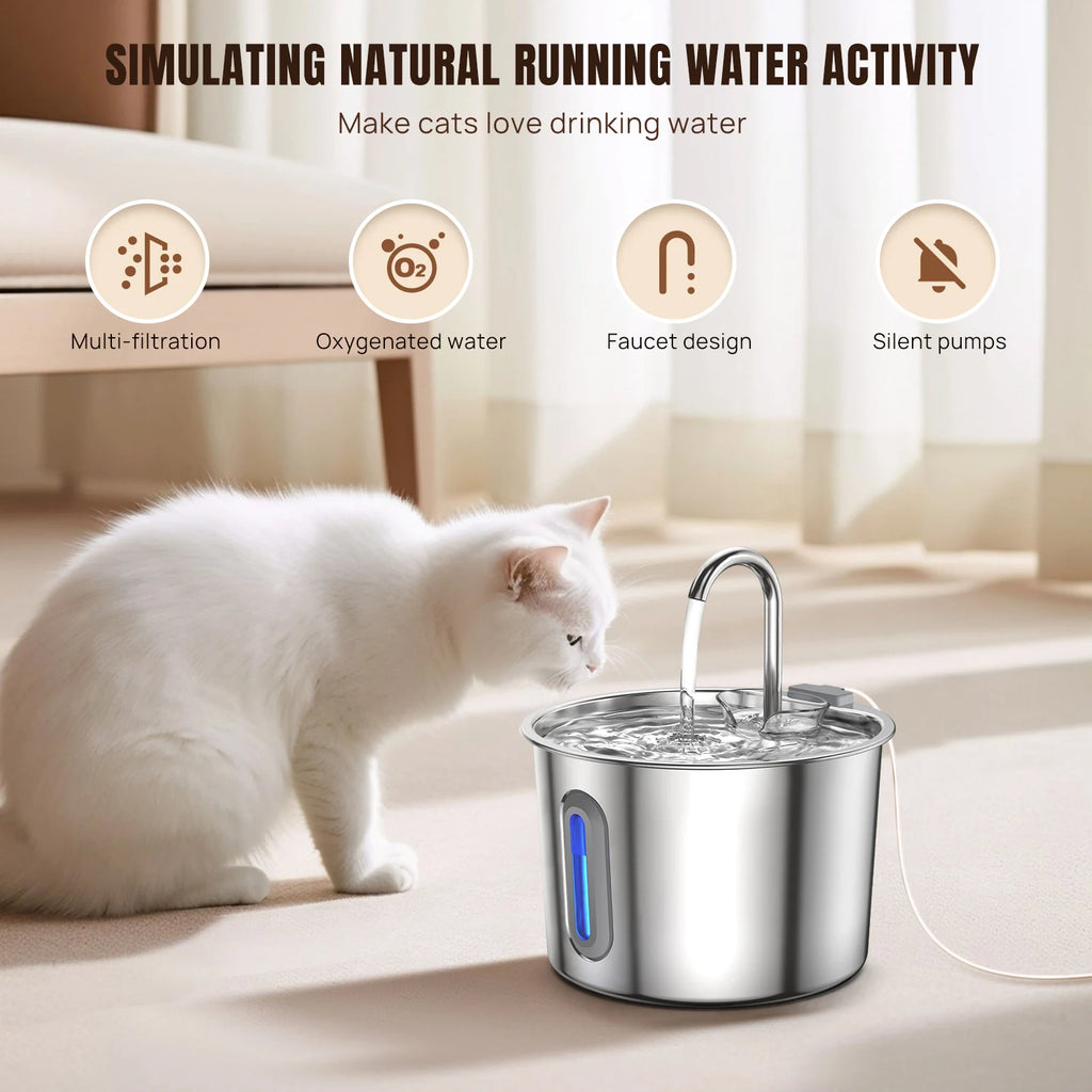 Fontaine à Eau Animaux 2.2L - Circulation Triple Filtration Silencieuse LED